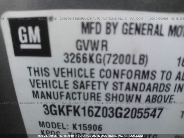 3GKFK16Z03G205547 - 2003 GMC YUKON XL K1500 SILVER photo 9