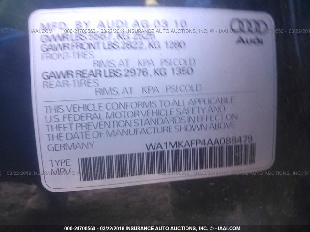 WA1MKAFP4AA088479 - 2010 AUDI Q5 PREMIUM PLUS Light Blue photo 9