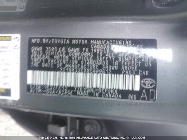 2T1BR32EX8C889612 - 2008 TOYOTA COROLLA CE/LE/S GRAY photo 9