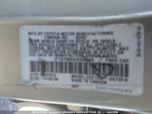 2T1KY38E83C020462 - 2003 TOYOTA COROLLA MATRIX XRS SILVER photo 9