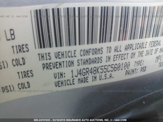 1J4GR48K55C560100 - 2005 JEEP GRAND CHEROKEE LAREDO/COLUMBIA/FREEDOM 银色 照片 9