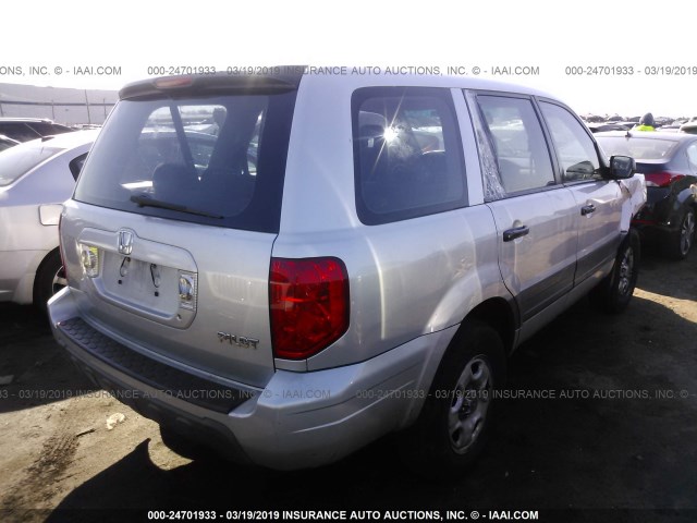 2HKYF18144H609105 - 2004 HONDA PILOT LX SILVER photo 4