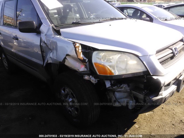 2HKYF18144H609105 - 2004 HONDA PILOT LX SILVER photo 6