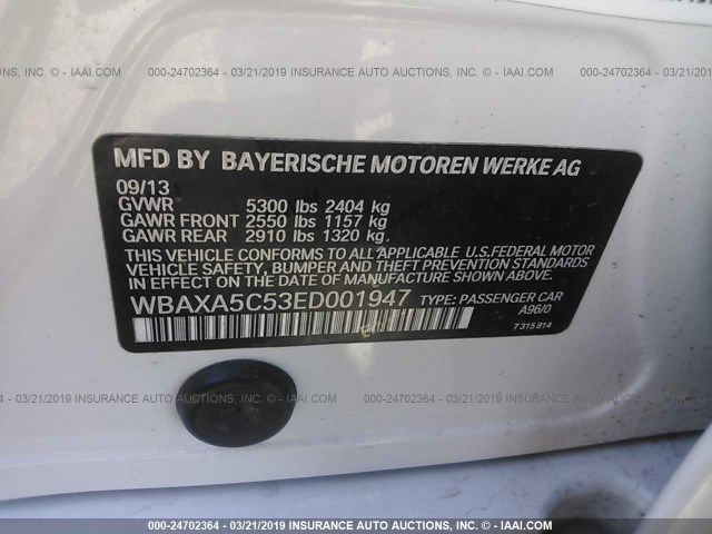 WBAXA5C53ED001947 - 2014 BMW 535 D WHITE photo 9