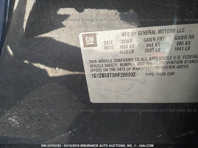 1G1ZB5ST3HF288992 - 2017 CHEVROLET MALIBU LS GRAY photo 9