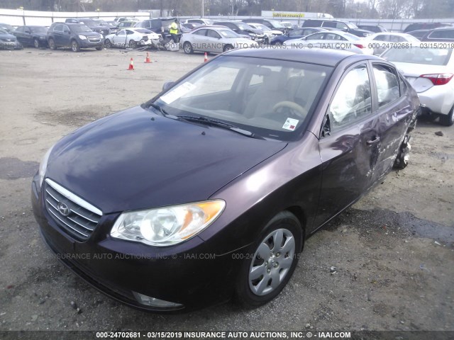 KMHDU46D39U680114 - 2009 HYUNDAI ELANTRA GLS/SE PURPLE photo 2