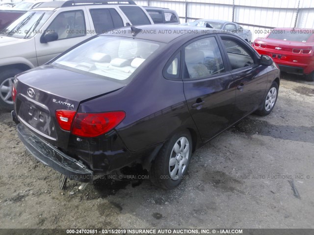 KMHDU46D39U680114 - 2009 HYUNDAI ELANTRA GLS/SE PURPLE photo 4