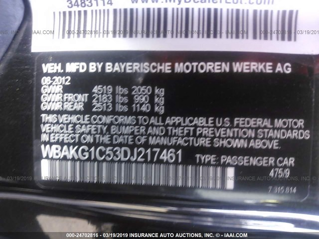 WBAKG1C53DJ217461 - 2013 BMW 335 I SULEV BLACK photo 9