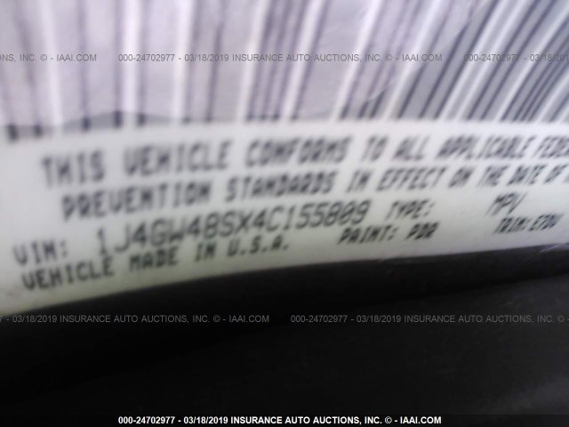 1J4GW48SX4C155809 - 2004 JEEP GRAND CHEROKEE LAREDO/COLUMBIA/FREEDOM 灰色 照片 9