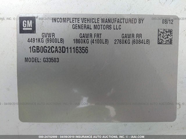 1GB0G2CA3D1116356 - 2013 CHEVROLET EXPRESS G3500  Unknown photo 9