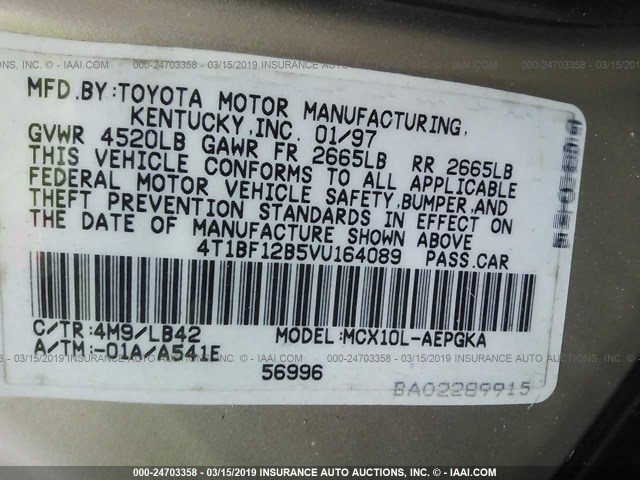 4T1BF12B5VU164089 - 1997 TOYOTA AVALON XL/XLS BEIGE photo 9