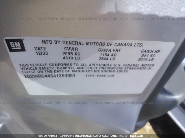 2G2WR544341259851 - 2004 PONTIAC GRAND PRIX GTP WHITE photo 9