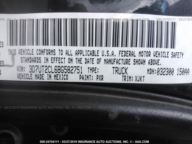 3D7UT2CL6BG582751 - 2011 DODGE RAM 2500 BLACK photo 9