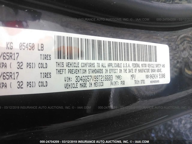 3D4GG57V99T216683 - 2009 DODGE JOURNEY SXT BLACK photo 9