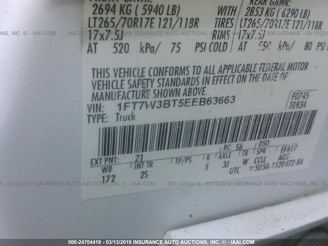 1FT7W3BT5EEB63663 - 2014 FORD F350 SUPER DUTY WHITE photo 9