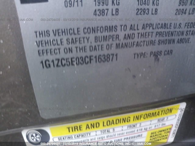 1G1ZC5E03CF163871 - 2012 CHEVROLET MALIBU 1LT BROWN photo 9