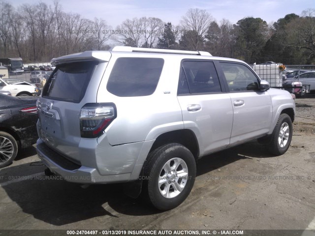 JTEBU5JR4J5577914 - 2018 TOYOTA 4RUNNER SR5 PREM/LTDL/TRAIL/TRD SILVER photo 4