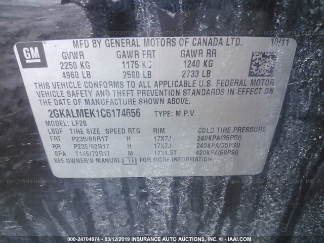 2GKALMEK1C6174656 - 2012 GMC TERRAIN SLE BLACK photo 9