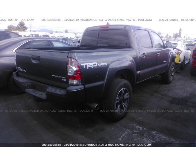 3TMJU4GN5FM189977 - 2015 TOYOTA TACOMA DOUBLE CAB PRERUNNER GRAY photo 4