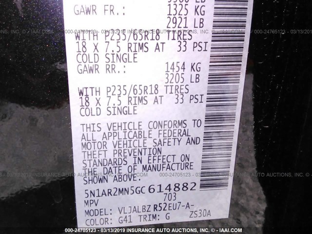 5N1AR2MN5GC614882 - 2016 NISSAN PATHFINDER S/SV/SL/PLATINUM BLACK photo 9