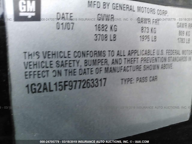 1G2AL15F977263317 - 2007 PONTIAC G5 BLACK photo 9