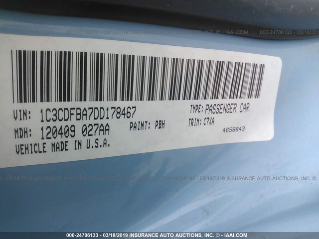 1C3CDFBA7DD178467 - 2013 DODGE DART SXT Light Blue photo 9