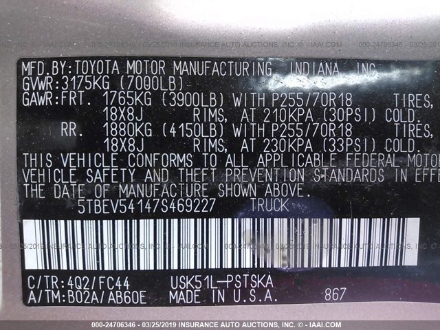 5TBEV54147S469227 - 2007 TOYOTA TUNDRA CREWMAX SR5 GOLD photo 9