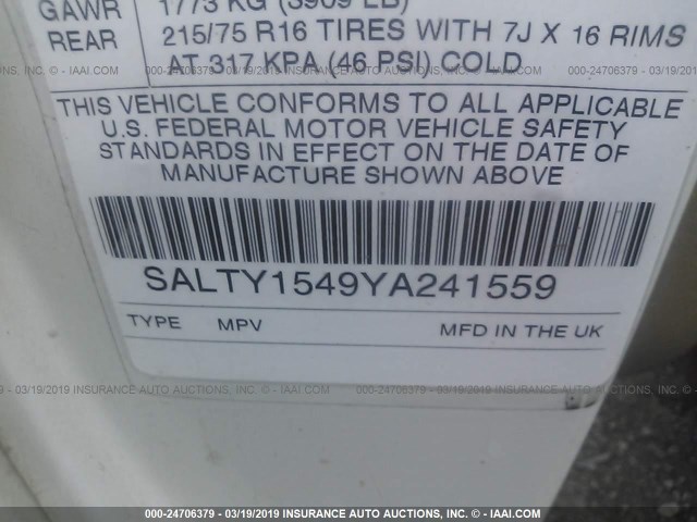 SALTY1549YA241559 - 2000 LAND ROVER DISCOVERY II  Ақ фото 9