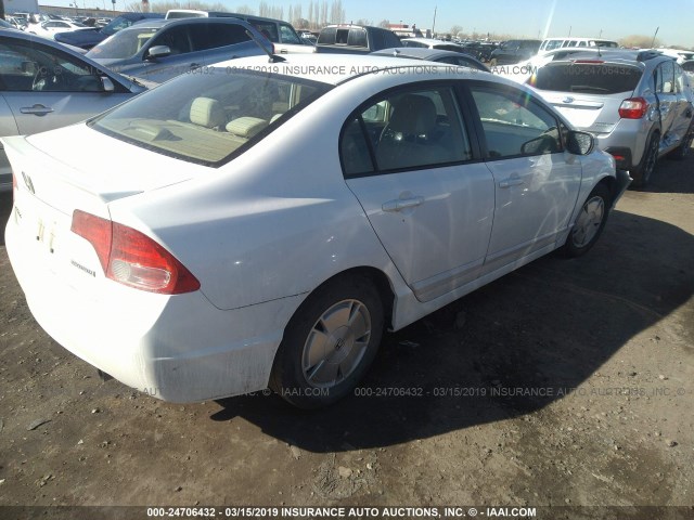 JHMFA36268S029602 - 2008 HONDA CIVIC HYBRID WHITE photo 4