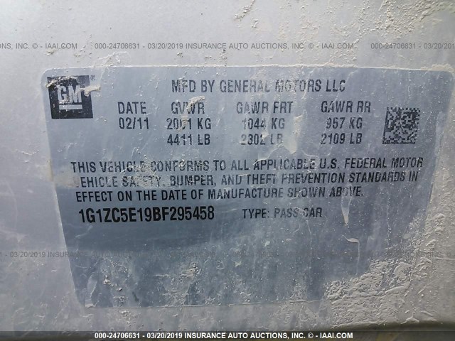 1G1ZC5E19BF295458 - 2011 CHEVROLET MALIBU 1LT 香槟色 照片 9