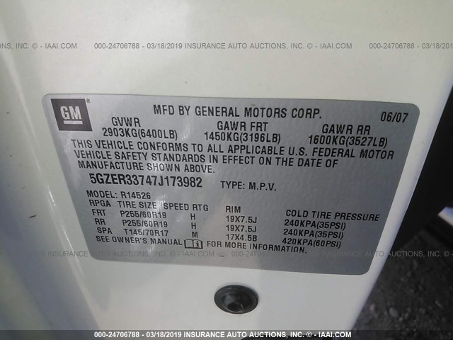 5GZER33747J173982 - 2007 SATURN OUTLOOK SPECIAL თეთრი ფოტო 9