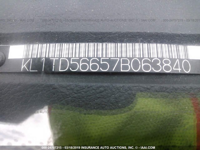 KL1TD56657B063840 - 2007 CHEVROLET AVEO LS SILVER photo 9