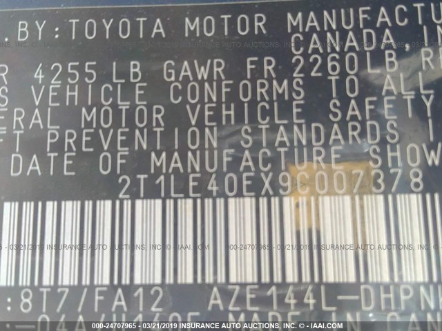 2T1LE40EX9C007378 - 2009 TOYOTA COROLLA MATRIX S BLUE photo 9