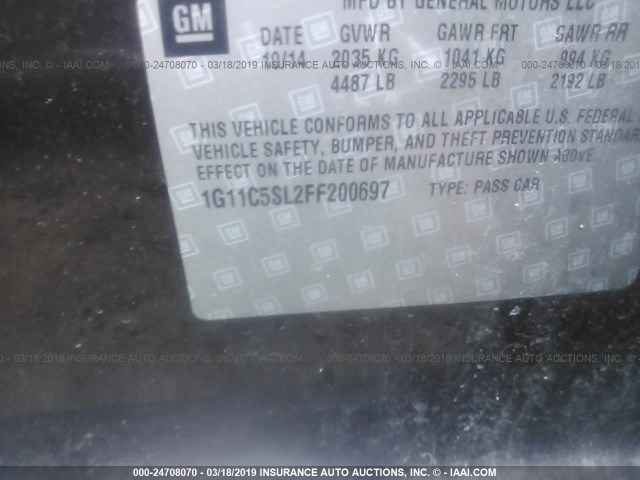 1G11C5SL2FF200697 - 2015 CHEVROLET MALIBU 1LT მუქწითელი ფოტო 9