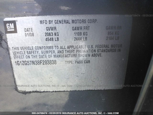 1G1ZG57N38F203838 - 2008 CHEVROLET MALIBU LS SILVER photo 9