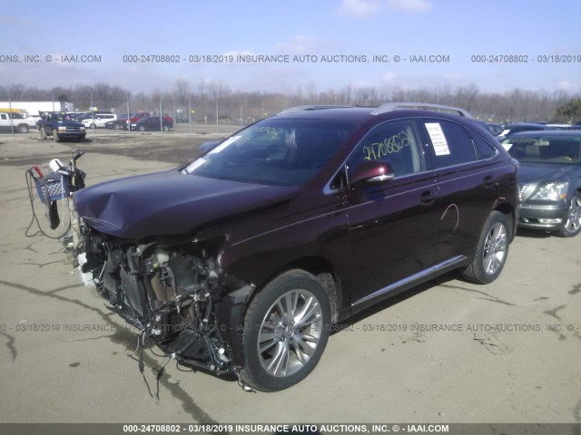 2T2BK1BA3DC161481 - 2013 LEXUS RX 350/BASE/F SPORT BURGUNDY photo 2