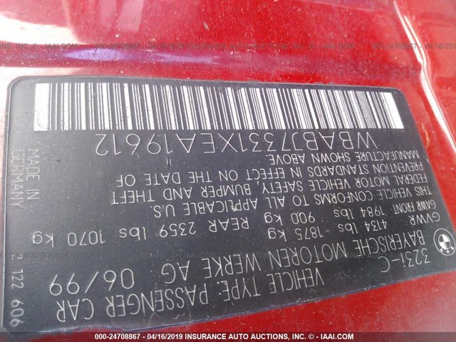 WBABJ7331XEA19612 - 1999 BMW 323 IC RED photo 9