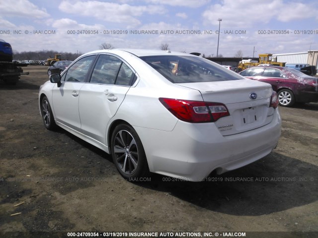 4S3BNBL63F3044359 - 2015 SUBARU LEGACY 2.5I LIMITED WHITE photo 3