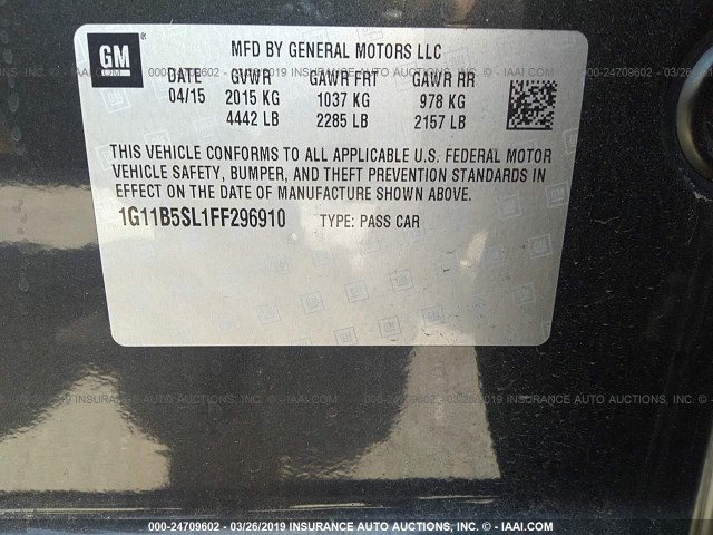 1G11B5SL1FF296910 - 2015 CHEVROLET MALIBU LS GRAY photo 9