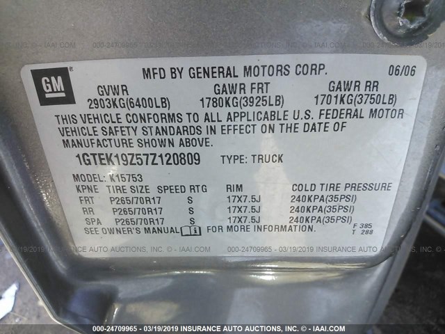 1GTEK19Z57Z120809 - 2007 GMC NEW SIERRA K1500 TAN photo 9