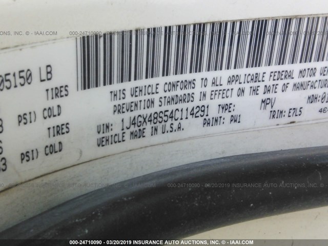 1J4GX48S54C114291 - 2004 JEEP GRAND CHEROKEE LAREDO/COLUMBIA/FREEDOM 白色 照片 9