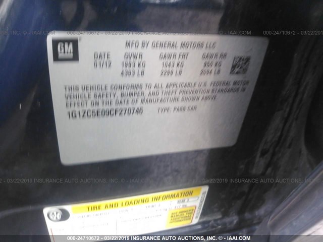 1G1ZC5E09CF270746 - 2012 CHEVROLET MALIBU 1LT 蓝色 照片 9