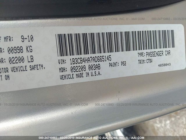 1B3CB4HA7AD665145 - 2010 DODGE CALIBER SXT SILVER photo 9