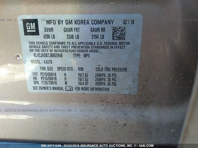 KL4CJASB7JB655948 - 2018 BUICK ENCORE PREFERRED GOLD photo 9