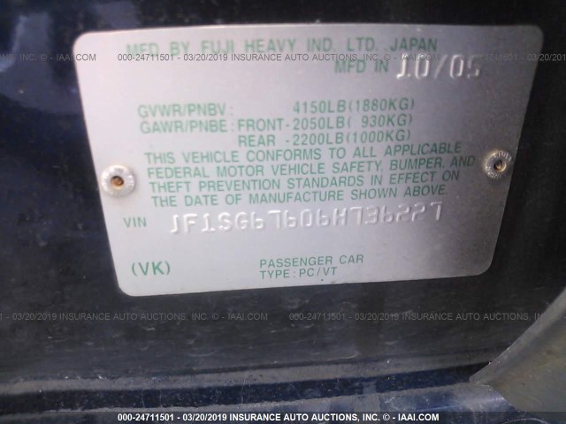 JF1SG67606H736227 - 2006 SUBARU FORESTER 2.5X LL BEAN BLUE photo 9