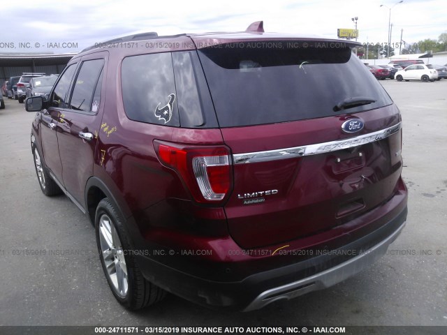 1FM5K7FH5GGC40115 - 2016 FORD EXPLORER LIMITED RED photo 3