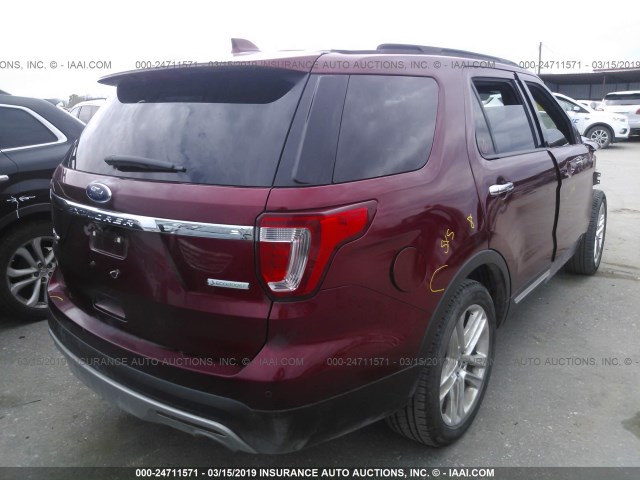 1FM5K7FH5GGC40115 - 2016 FORD EXPLORER LIMITED RED photo 4