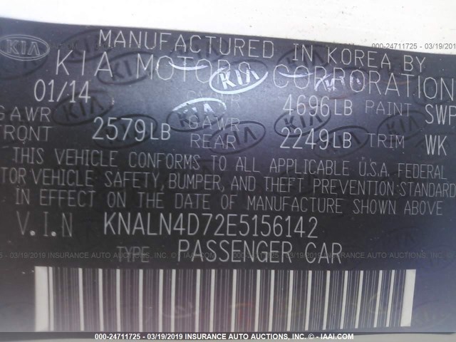 KNALN4D72E5156142 - 2014 KIA CADENZA PREMIUM/LIMITED WHITE photo 9