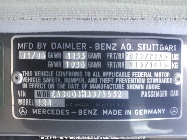 WDBEA30D8HA376652 - 1987 MERCEDES-BENZ 300 E GRAY photo 9