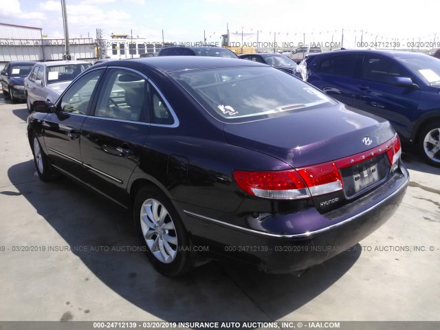 KMHFC46F27A182594 - 2007 HYUNDAI AZERA SE/LIMITED PURPLE photo 3